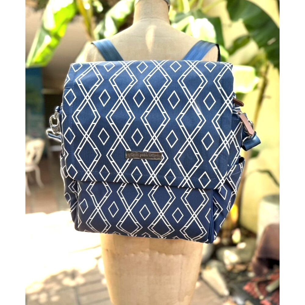 NWT Petunia Pickle Bottom Geometric Blue & White Boxy Backpack Xbody Diaper Bag
